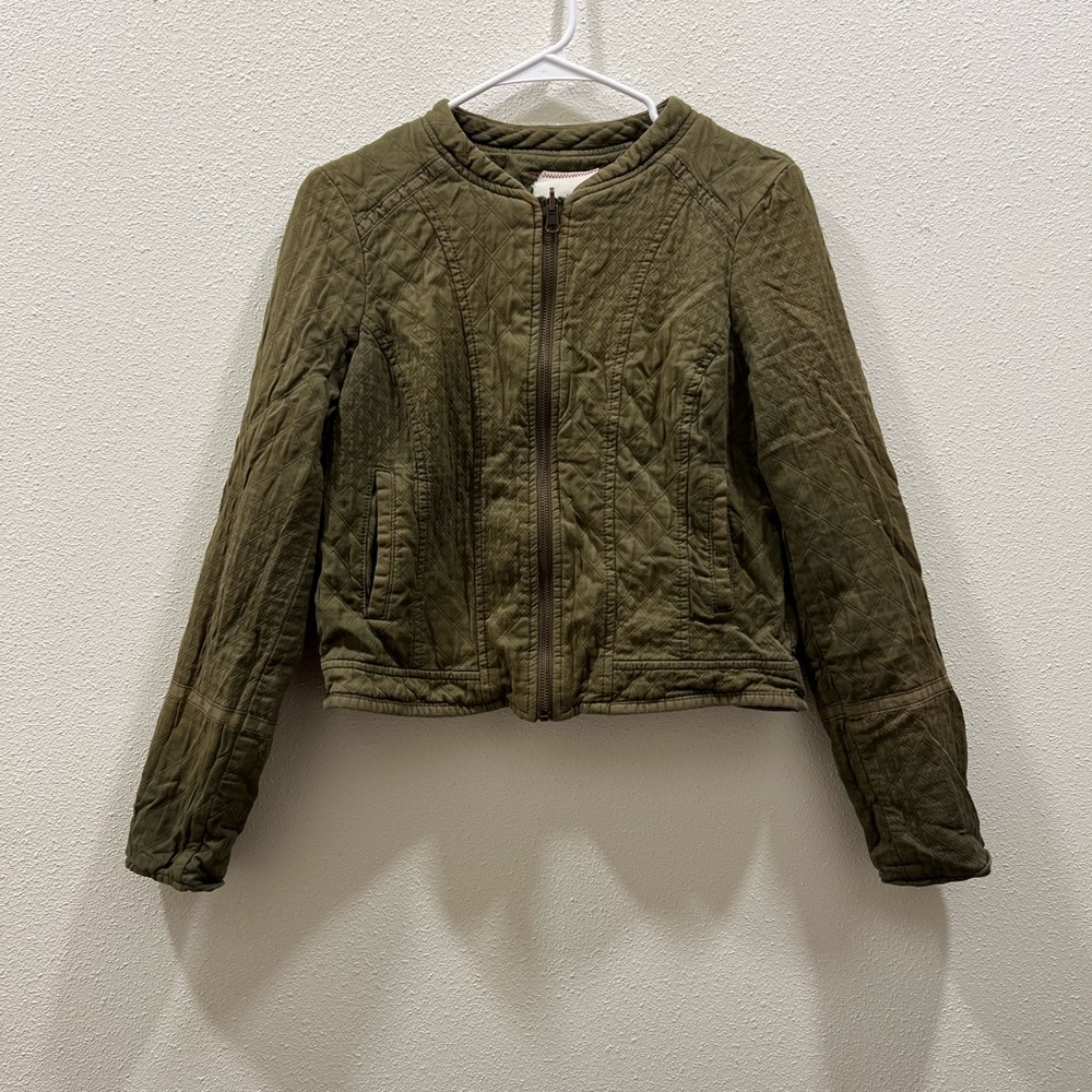 Anthropologie Hei Hei quilted riding jacket size medium olive green full zip